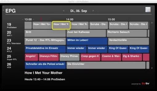 EPG Ansicht Vollbild
