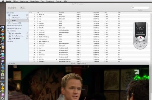 eyetv Senderliste und Softwarefernbedienung