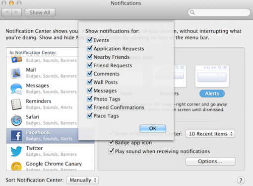 Facebook Notifications in Mountain Lion