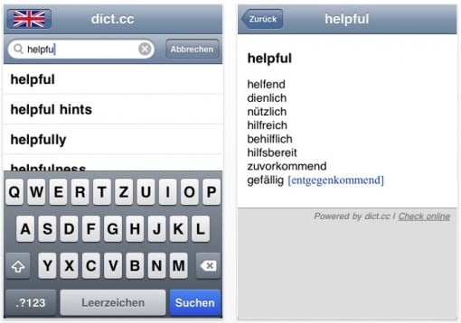 Gratis App: dict.cc Wörterbuch Deutsch/Englisch