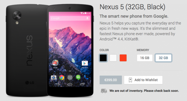Preise für Nexus 5 Varianten