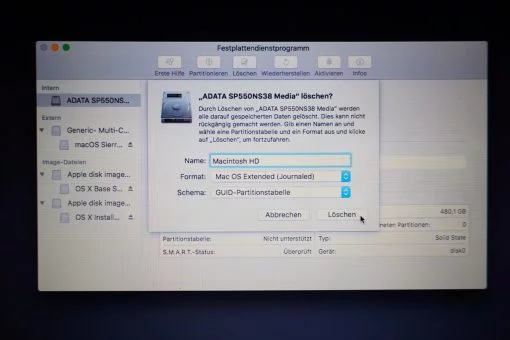 macOS Dienstprogramm SSD löschen