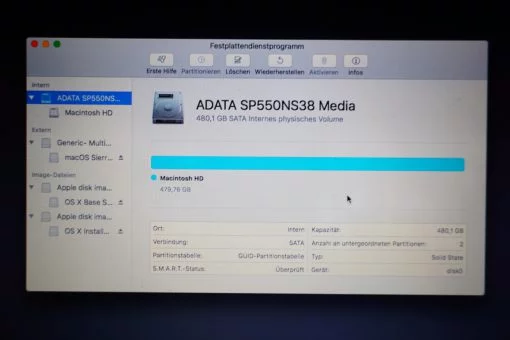 macOS Dienstprogramm SSD Details