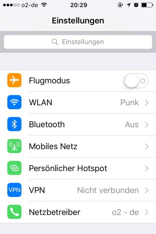 iOS Einstellungen VPN