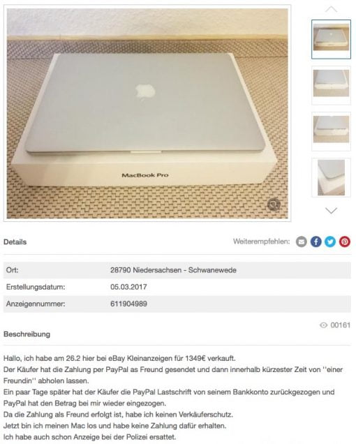 eBay Kleinanzeigen MacBook Betrug