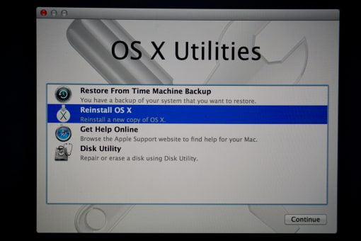 OS X Utilities Reinstall OS X