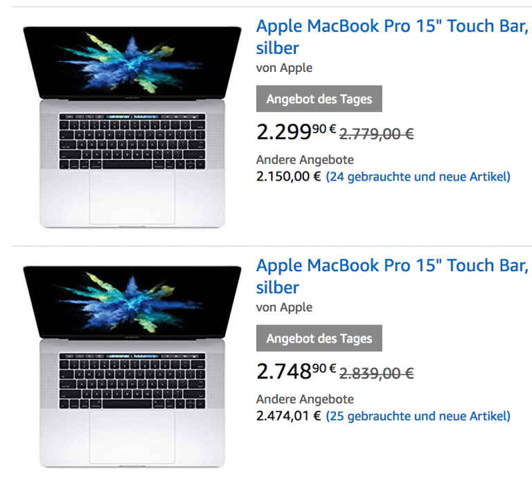 15″ MacBooks heute bei Amazon 500 Euro billiger