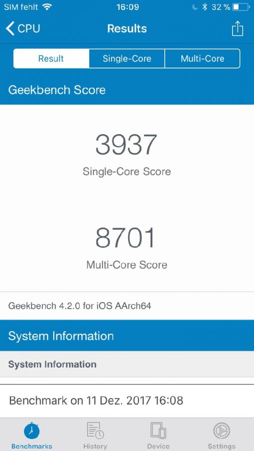 Geekbench Score iOS