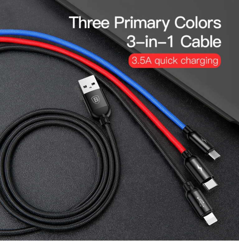Baseus 3 in 1 Kabel: Lightning, Micro & USB-C, 3 Ampere