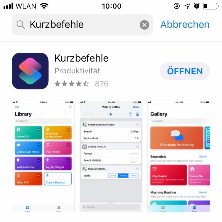 iOS Kurzbefehle App