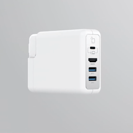 DockCase Adapter: Ansteckbarer USB-Hub und HDMI Ausgang fürs MacBook Netzteil