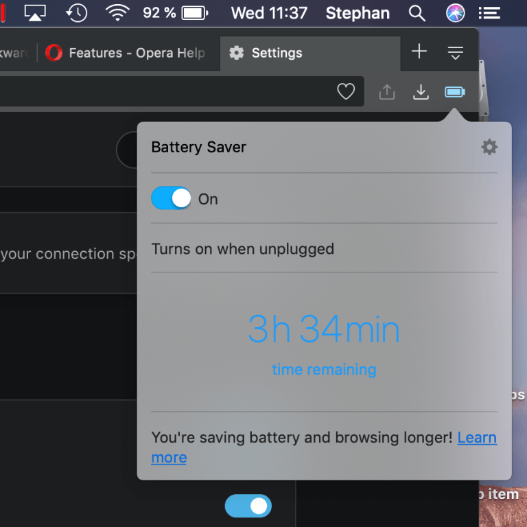 Opera Browser für macOS bietet Batteriesparfunktion