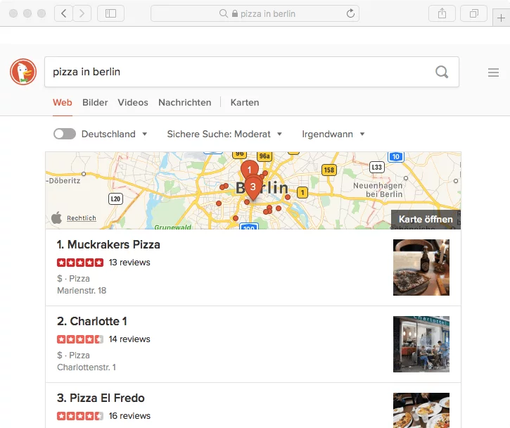 DuckDuckGo verwendet Apple Maps für Suchergebnisse