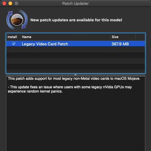 legacy video card patch mojave updater
