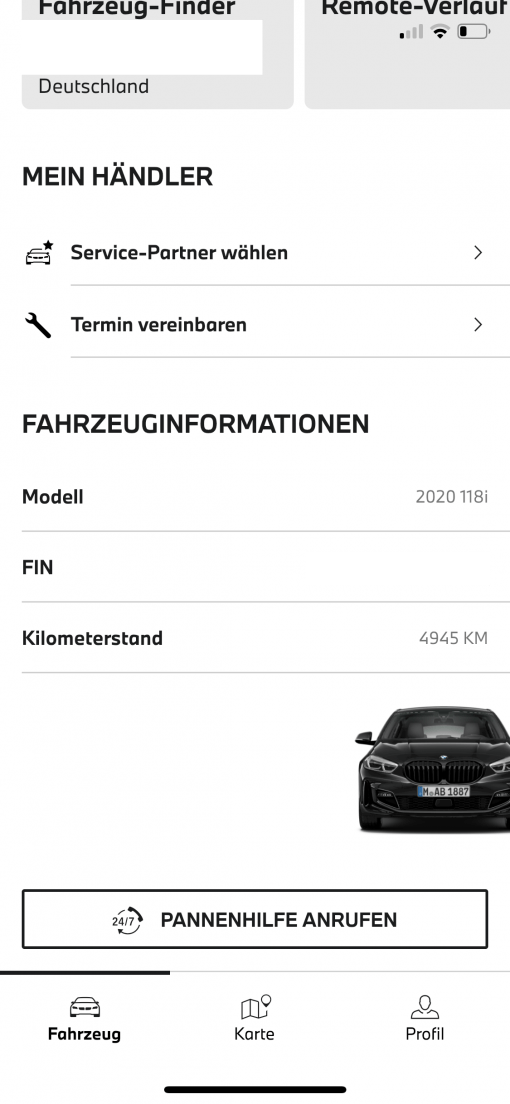 My BMW App Fahrzeuginformationen
