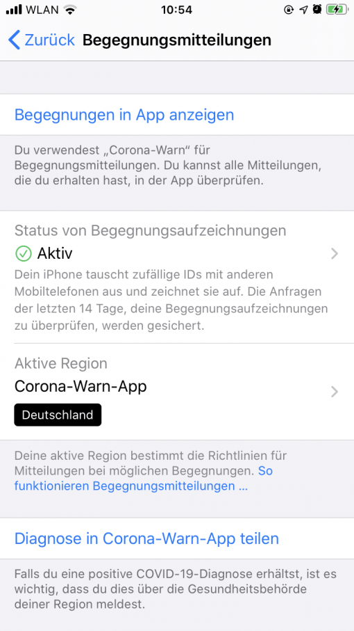 Begegnungsmitteilungen iOS 13.7