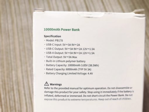 Ugreen Power Bank 10000 mAh Specs
