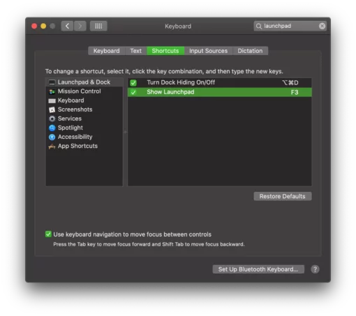 Launchpad new shortcut macOS