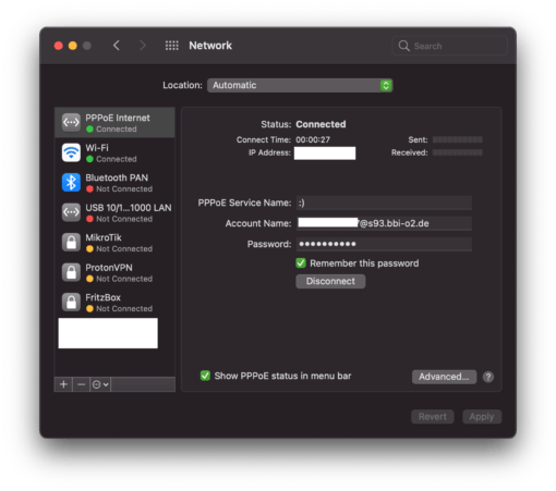 macOS PPPoE Connection