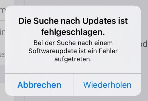 Die Suche nach Updates ist fehlgeschlagen iOS 15.0.2