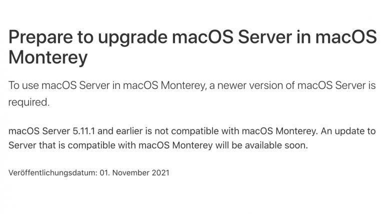 macOS Server 5.11.1 läuft nicht unter Monterey 12