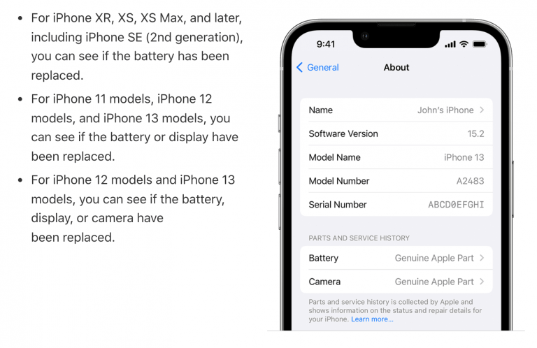 iPhone zeigt ab iOS 15.2 Servicehistorie mit Ersatzteilen an