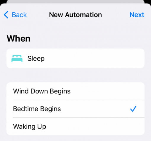 Shorcut Automation iOS Bedtime
