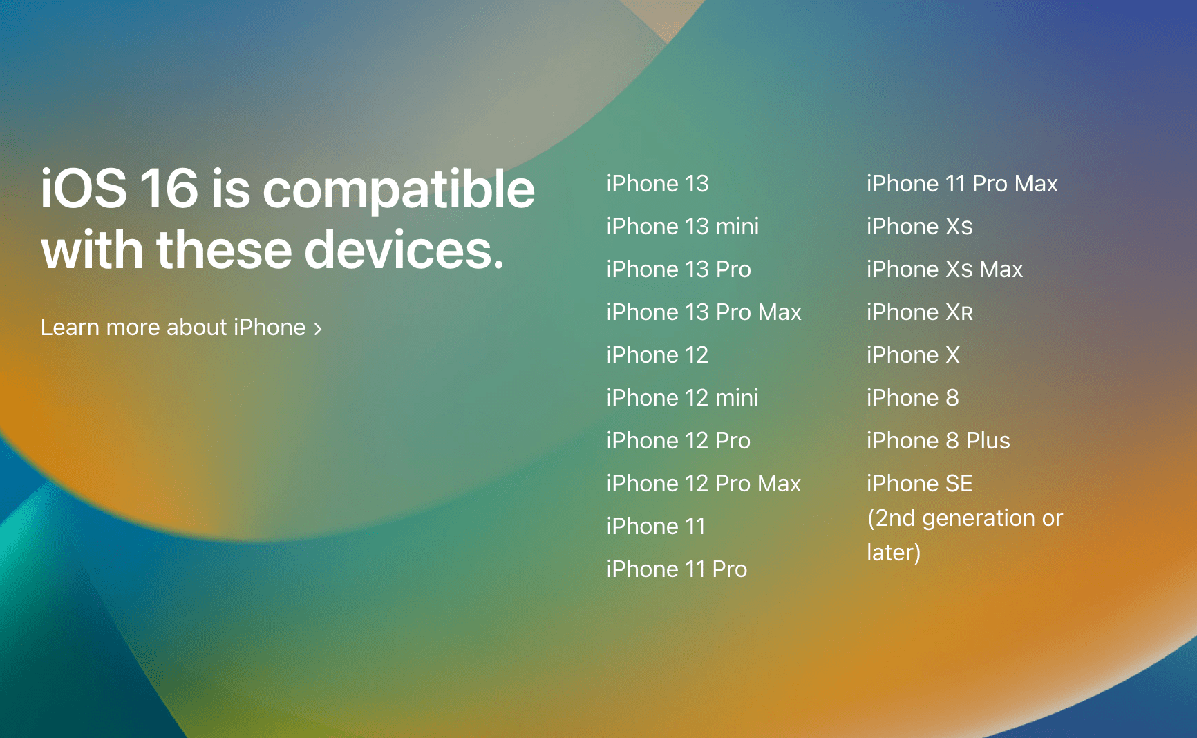 iOS 16 supported iPhones