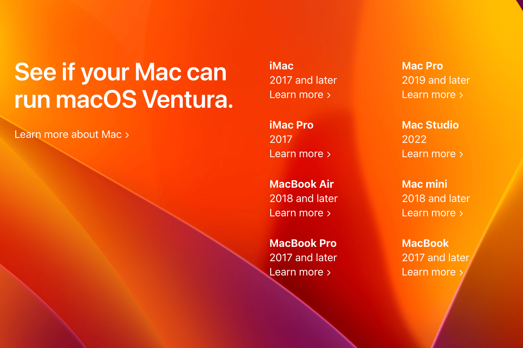 macOS Ventura Mac Support