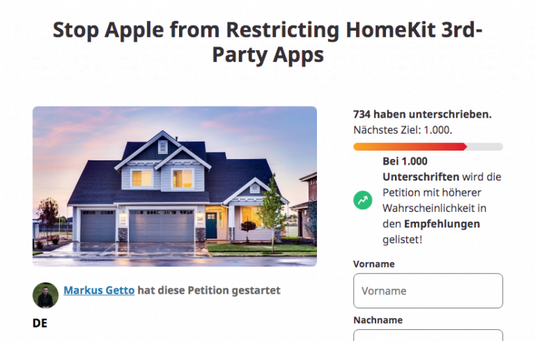 Petition: Alle HomeKit Funktionen für Dritthersteller Apps freigeben