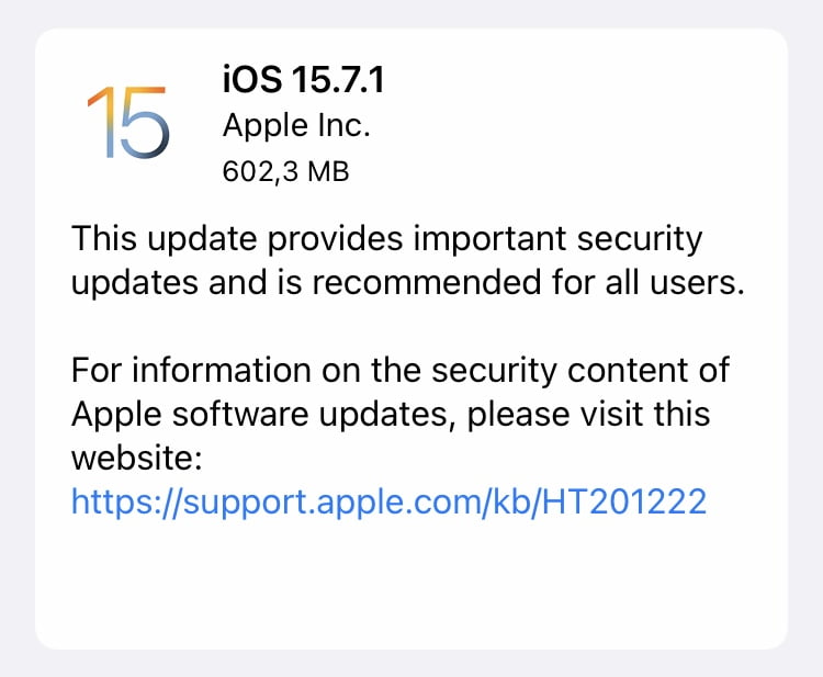 Sicherheitsupdate auf iOS 15.7.1 für ältere Geräte