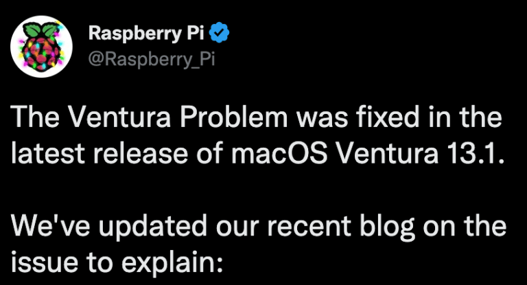 Ventura 13.1 löst Problem mit Raspberry Pi
